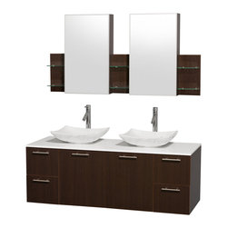 Wyndham Collection Amare 60" Vanity, Man-Made Stone Top, Carrera Marble Sinks - Bathroom Vanities And Sink Consoles