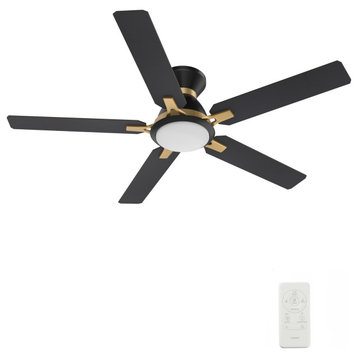 CARRO Flush Mount Ceiling Fan With Dim LED Light and Remote Smart 52" 5-Blade, Black/Gold