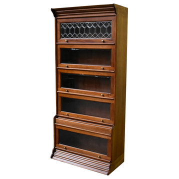 Legacy Solid Mahogany Wood 5 Stack Barrister Bookcase, Light Brown Walnut