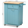 Contemporary Kitchen Cart, Garbage Cabinet & Rubberwood Top With Cup Holders