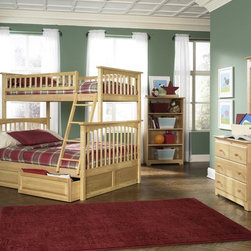 Columbia Twin over Full Bunk Bed with Raised Panel Drawers | Natural Maple - Bunk Beds