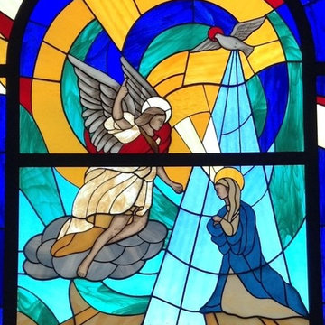 Stained glass at Divino Nino Catholic Church in Tegucigalpa