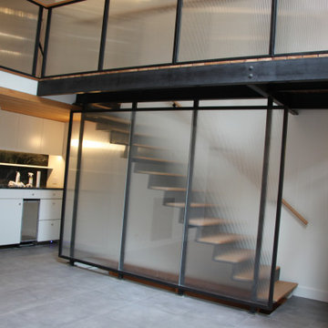 Glass and black metal railings