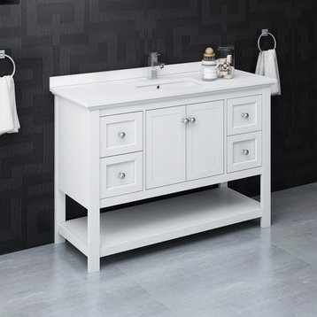 Manchester 48" Single Bathroom Vanity in White with Quartz Stone Top