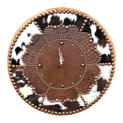 S Cowboy - Bayou Leather and Tri Color Western Clock, 36" - Wall Clocks