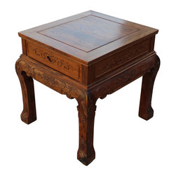 Chinese Oriental Huali Rosewood Flower Motif Tea Table Stand - Side Tables And End Tables