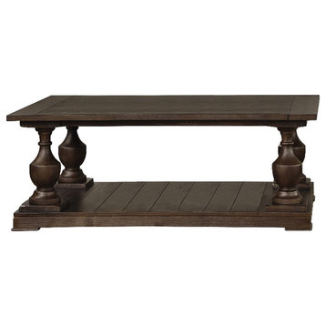 Pemberly Row Traditional Wood Rectangular Coffee Table with Shelf in Coffee