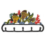 Import Wholesales - Cast Iron Wall Hook Rack, Tropical Fish and Coral, 11.125"W - This tropical fish and coral reef wall hook rack is 11.125" wide. The rack features 5 hooks perfect for hanging Keys, Coats and Towels.! Made of cast iron with bright colors. Perfect for your beach house!