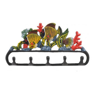 Cast Iron Wall Hook Rack - Tropical Fish & Coral - 11.125 Wide