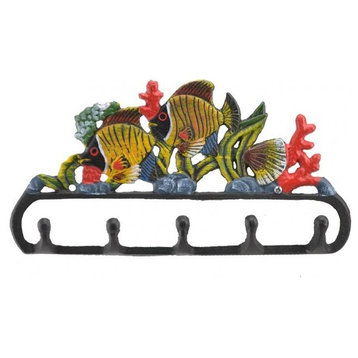 Cast Iron Wall Hook Rack, Tropical Fish and Coral, 11.125"W