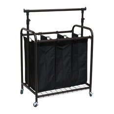 Oceanstar 3-Bag Rolling Laundry Sorter with Adjustable Hanging Bar, Bronze