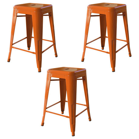 Loft Orange 24" Metal Bar Stool, Set of 3