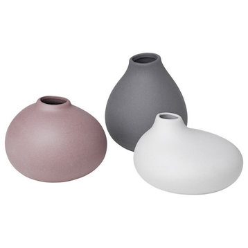 Blomus Nona Set of 3 Vases, Pewter/Micro Chip/Bark