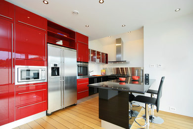 This is an example of a modern kitchen in Manchester.
