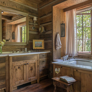 Bathroom Rustic Master Dark Wood Floor And Brown Floor Bathroom Idea In Other With Medium