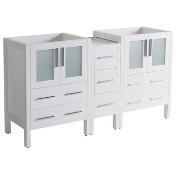 Torino 60" Double Bathroom Cabinet, White, Without Top and Sinks