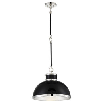 Corning 1-Light Black With Polished Nickel Accents Pendant