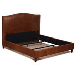 For Now Designs - Tobacco Brown Genuine Leather Bed With Brass Nail Heads, Queen - Tobacco Brown Genuine Leather Bed with Brass Nail Heads