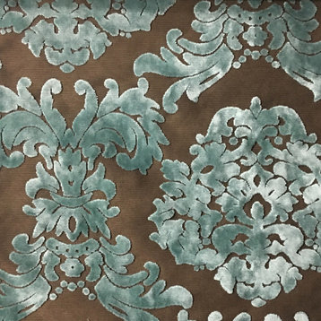 Florence Palace Damask Velvet Upholstery Fabric, Robins Egg