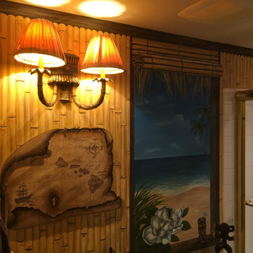 Polynesian Themed Mural thoughout a bathroom, hand-painted by Tom Taylor