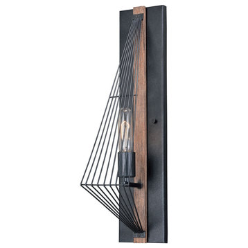 Vaxcel Dearborn 4.5-in Wall Light Black Iron and Burnished Oak W0252