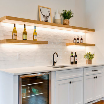 Custom Bar with White Oak Floating Shelves and Cotto Tile