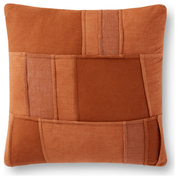 18"x18" Mondrian Inspired Patchwork Dip Dyed French Seamed Throw Pillow, Rust, N