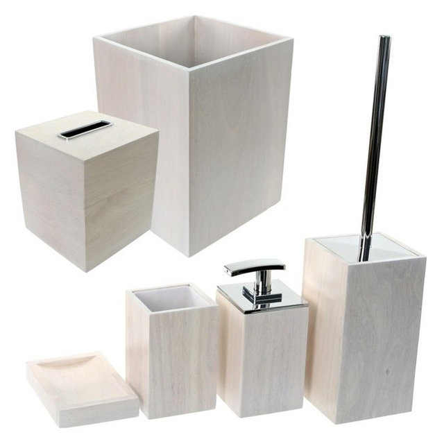 Wooden 6 Piece White Bathroom Accessory Set Contemporary Bathroom