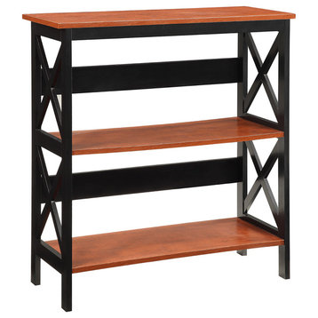 Convenience Concepts Oxford 3 Tier Bookcase in Cherry and Black Wood Finish