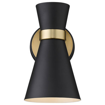 Soriano One Light Wall Sconce, Matte Black / Heritage Brass