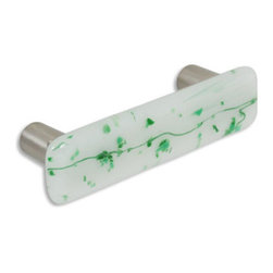 CKP - Art Glass Pull, Green Confetti, Dull Brushed Nickel Base - Cabinet And Drawer Handle Pulls