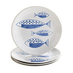 CERAMIC FISH PLATES - SET OF 4 - Dinner Plates