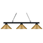 Z-Lite - Z-Lite 155-3MB-MSG Sharp Shooter 3 Light Billiard in Satin Gold - The simple styling of this three light fixture creates a classic statement. Finished in matte black, this three light fixture uses satin gold metal shades to compliment its classic look, and 36" of chain per side is included to ensure the perfect hanging height.
