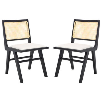 Safavieh Couture Hattie French Cane Cushion Dining Chair, Set of 2, Black/Natural