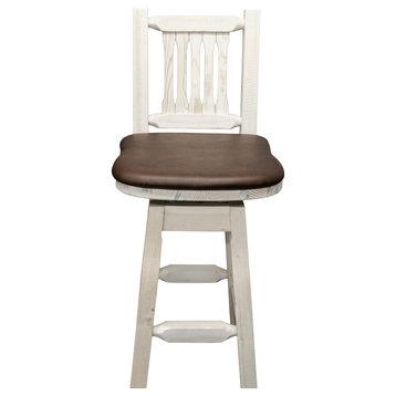 Homestead Bar Stool With Back and Swivel, Saddle Upholstery, Ready to Finish