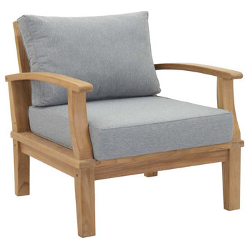 Marina Outdoor Premium Grade A Teak Wood Armchair, Natural Gray