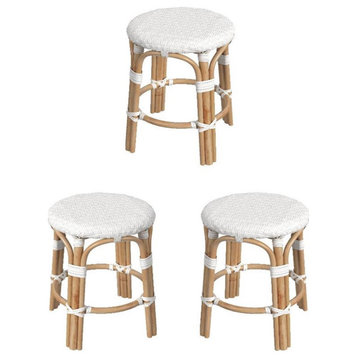 Home Square 18" Rattan Round Bar Stool in White Finish - Set of 3