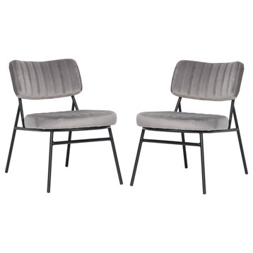 Marilane Velvet Accent Chair With Metal Frame Set of 2, Fossil Grey, MA29GR2