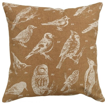 Bird Watch Printed Linen Pillow With Feather-Down Insert, Caramel