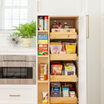 All White Transitional Kitchen with Herringbone Wood Floor