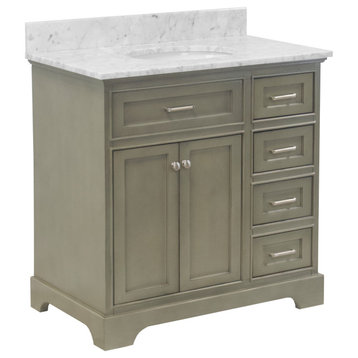 Aria 36" Bathroom Vanity, Weathered Gray, Carrara Marble