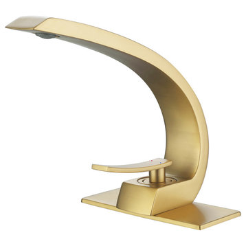Single Hole Bathroom Sink Faucet With 6-inch Deck Plate, Brushed Gold