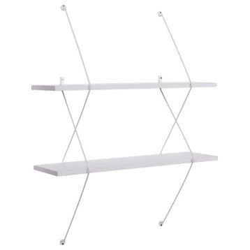 Danya B. Contemporary 2 Level Shelving System With Wire Brackets, White