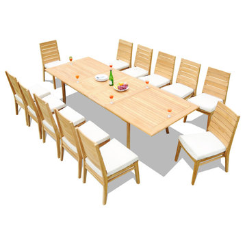 13-Piece Outdoor Teak Dining Set: 117" Rectangle Table, 12 Char Stacking Chairs