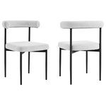Armen Living - Shannon Dining Chair With Matte Black Iron and Cream Fabric, Set of 2 - Bring effortless style and comfort to your home with our Shannon Dining Chair in Fabric and Metal - Set of 2 by Armen Living. This contemporary dining chair makes a sophisticated statement with its chic and refined style. A cylindrical cushion complements the curved backrest to offer perfect back support. The chair includes a generously padded seat, to provide a comfortable seating experience. It is covered in performance fabric to offer easy care and maintenance. Featuring a sleek and slender metallic frame, this dining chair lends effortless elegance to any corner. It can bring everyday charm to your eat-in kitchen and dining room. The Shannon chair can offer an easy-to-land spot anywhere from your living space to your home office. Its sturdy and durable construction allows years of use. Available as a perfect pair, the Shannon Dining Chair comes in brushed stainless steel with: Light Gray, Charcoal, Blue, or Taupe Fabric or matte black iron with: Thundercloud Gray fabric, Black fabric, Cream fabric, or Light Gray faux leather to effortlessly blend and complement your existing style and decor.
