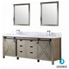 84 Inch Ash Gray Double Sink Bathroom Vanity Barndoors, White Quartz, Farmhouse