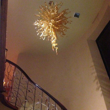 Custom 110 stem Amber Art Glass Chandelier - Massachusetts Residential Installat