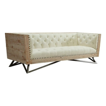 Armen Living Regis Tufted Leather Upholstered Sofa in Cream