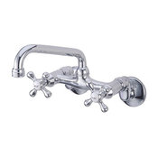 Kingston Brass Chrome Wall Mount Faucet Adjustable Centers Cross Handles