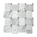 Carrara Marble Wide Basketweave Mosaic Tile Gray Dots Carrera Honed, 1 sheet